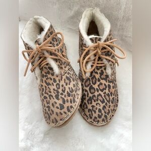 BEEK Goose Shearling Booties Boots Sherpa Lined Leopard $395 Anthropologie